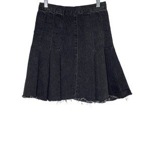 ASOS Skirt Women Sz 0 Black Mini Pleated A Line Short Solid Denim Cotton Casual